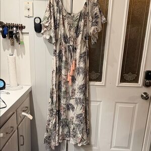 Floral Cream and Black Maxi Dress with Tassels